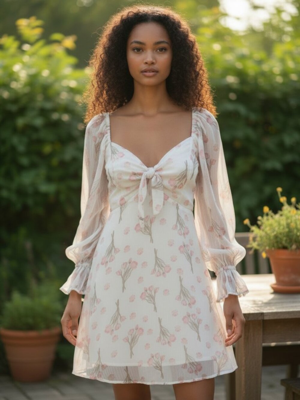 Japna NWT Floral Long Sleeve Cut-Out Mini Dress Size L - Picture 2 of 7
